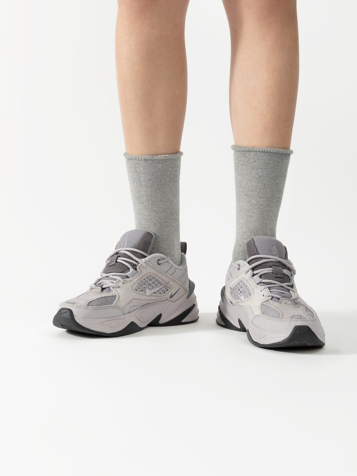 Heather Glida crew socks worn with grey sneakers